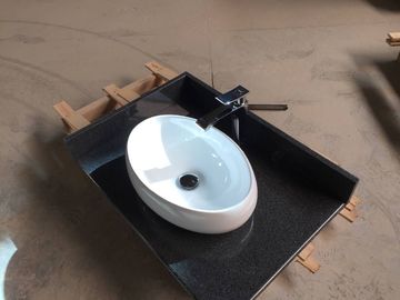 ประเทศจีน โต๊ะเครื่องแป้งหินแกรนิตสีเทาเข้มที่สง่างามท็อปห้องน้ำของโรงแรมพร้อมอ่างล้างจานเซรามิค ผู้ผลิต